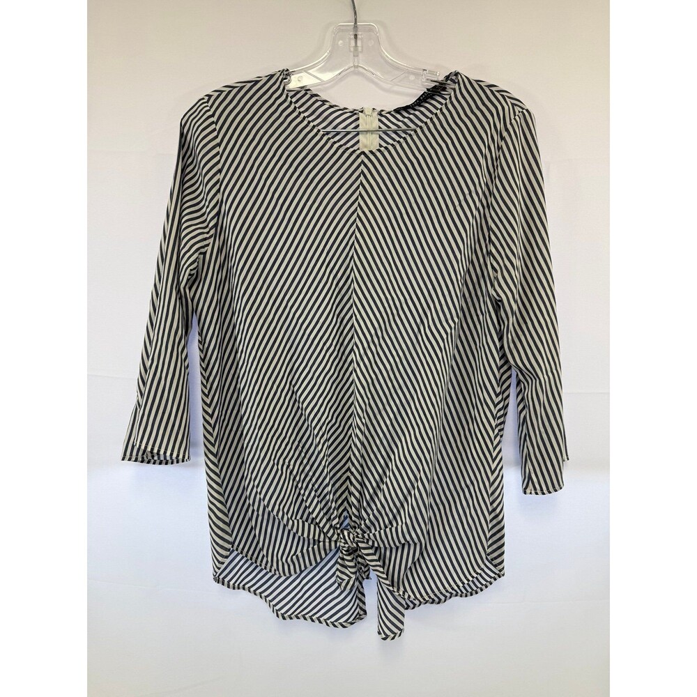 Zara Basic Collection Striped Blouse tie-front detail and a back zipper Size L